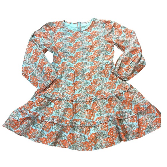 Tuckernuck Dening Nori Dress Roller Rabbit Sz S Orange Floral Roses 100% Cotton - Picture 1 of 7